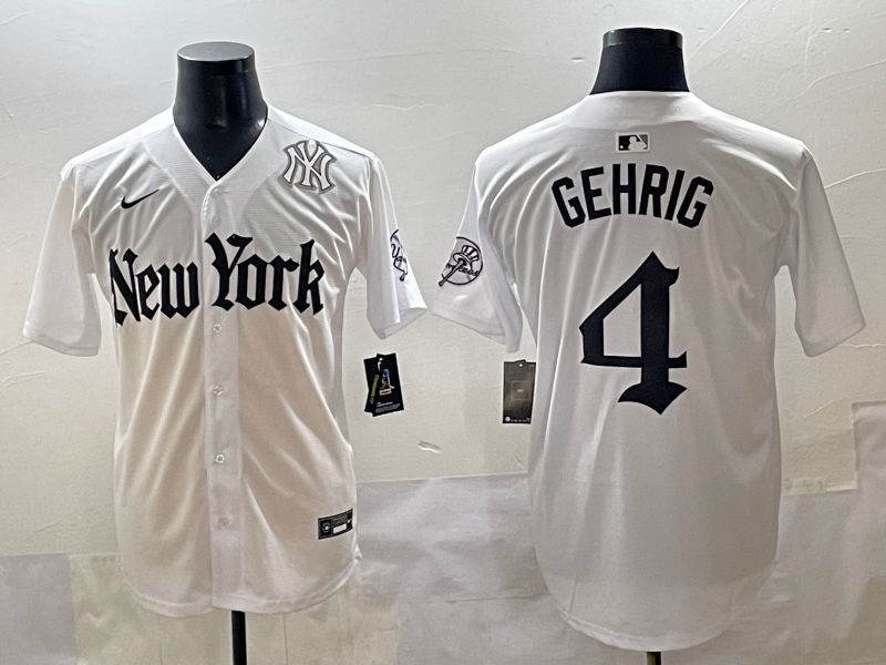 Men 2025 New York Yankees #4 Gehrig White Five generations Joint Name Nike MLB Jersey style 10